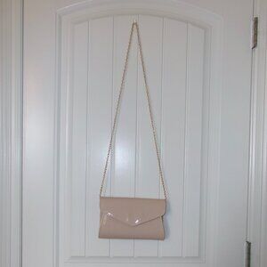 beige formal clutch purse with gold strap